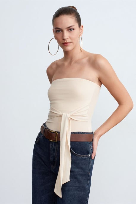 Schlanke Passform Strapless Bandeau-Bluse - Image 3