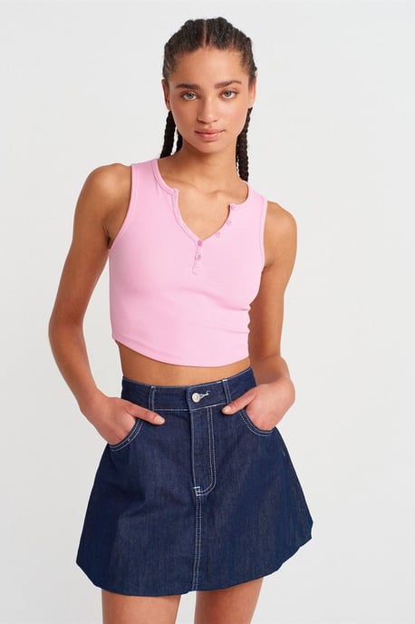 Damen Ripp-Crop-Bluse mit Knöpfen - Image 3