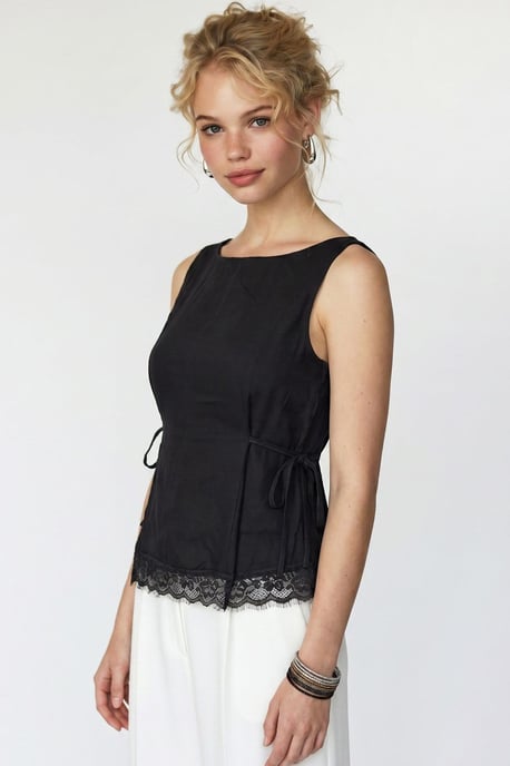 Ärmellose Popeline-Bluse mit Bindebandverschluss - Image 2