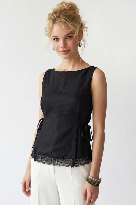 Ärmellose Popeline-Bluse mit Bindebandverschluss - Image 3