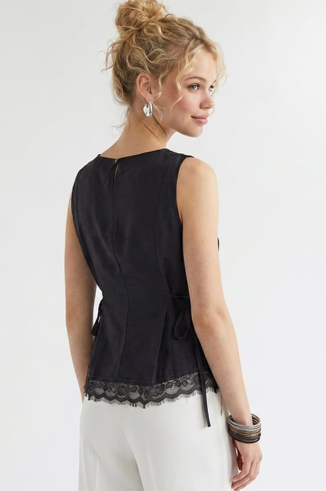 Ärmellose Popeline-Bluse mit Bindebandverschluss - Image 4