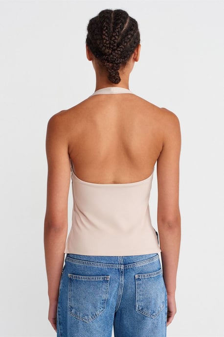 Damen Slim Fit Halterneck Cut-Out Top - Image 2
