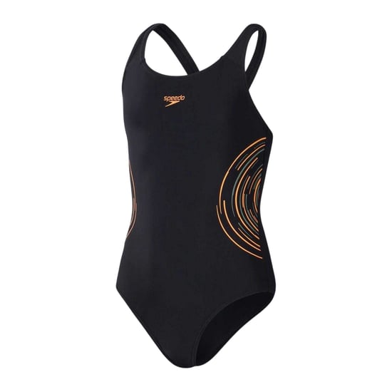 Speedo - "Placement" Badeanzug für Mädchen (Schwarz/Orange) - Image 1