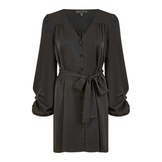 Mela London - Mini Shirt Dress für Damen, V-Ausschnitt, Ballonärmel (Schwarz) - Image 1