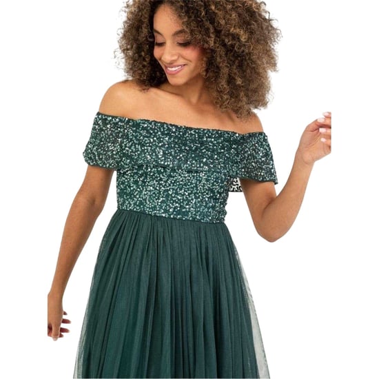 Maya Deluxe - Midikleid für Damen, Schulterfrei, kurzärmlig (Smaragd) - Image 3
