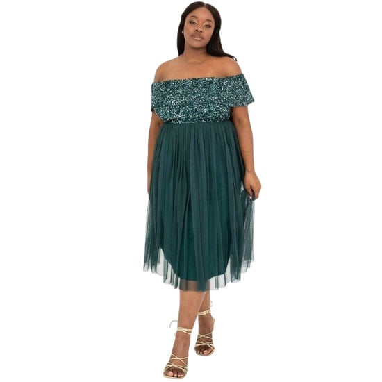 Maya Deluxe - Midikleid für Damen, Schulterfrei, kurzärmlig (Smaragd) - Image 4