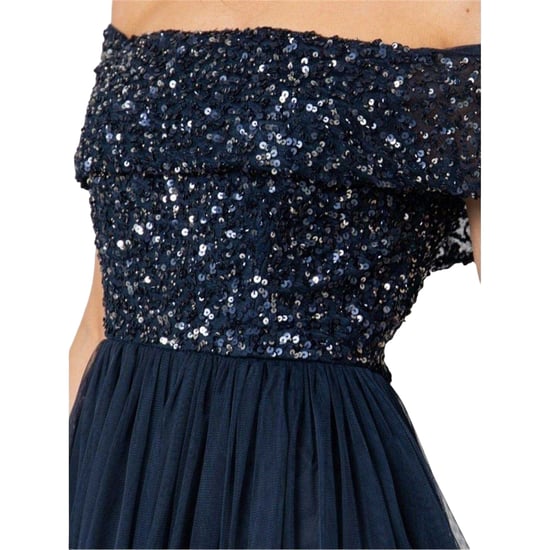 Maya Deluxe - Midikleid für Damen, Schulterfrei, kurzärmlig (Marine) - Image 3