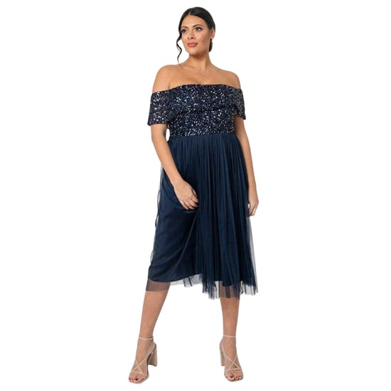 Maya Deluxe - Midikleid für Damen, Schulterfrei, kurzärmlig (Marine) - Image 4