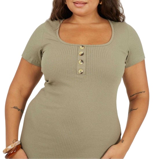 Brave Soul - Minikleid für Damen, Eckiger Ausschnitt, Plus, kurzärmlig (Khaki) - Image 4
