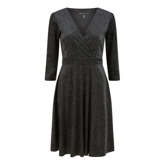 Mela London - Kleid mit ausgestelltem Rock für Damen, V-Ausschnitt, Regulär (Schwarz) - Image 2