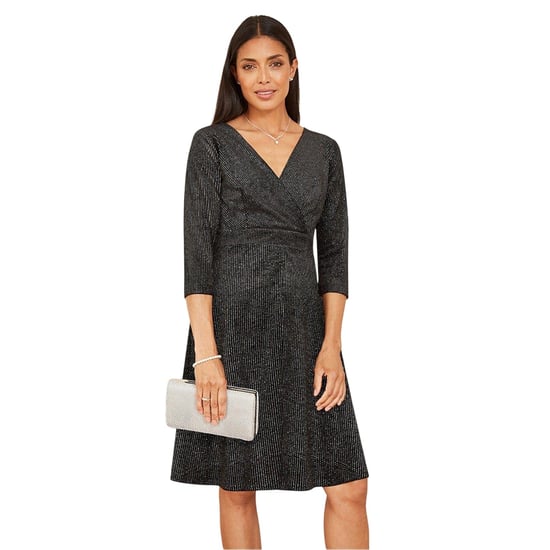 Mela London - Kleid mit ausgestelltem Rock für Damen, V-Ausschnitt, Regulär (Schwarz) - Image 4