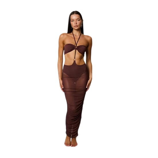 Honeyz - Bodycon Kleid für Damen, Neckholder, Netzmaterial (Braun) - Image 3