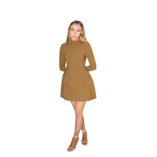 Odd Muse - Minikleid für Damen, Ausgestellt, Langärmlig (Oliv) - Image 4