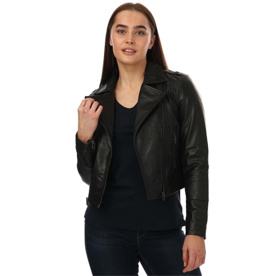 Elle - Bikerjacke für Damen, Leder, Anliegend (Schwarz) - Image 1