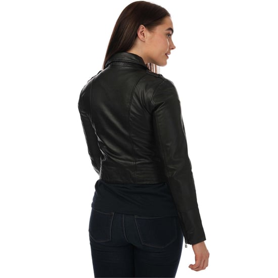 Elle - Bikerjacke für Damen, Leder, Anliegend (Schwarz) - Image 2