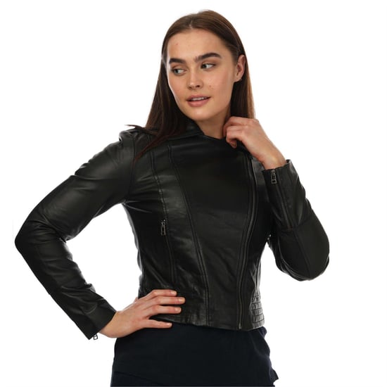 Elle - Bikerjacke für Damen, Leder, Anliegend (Schwarz) - Image 3