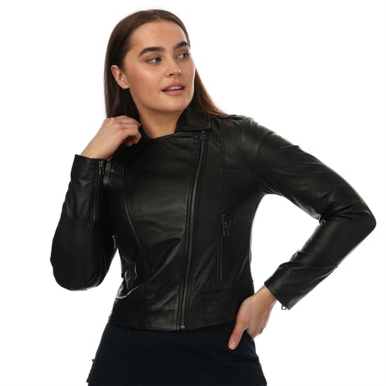 Elle - Bikerjacke für Damen, Leder, Anliegend (Schwarz) - Image 4