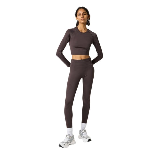 USA Pro - Kurzes Top für Damen, Nahtlos, Langärmlig (Espresso-Braun) - Image 1