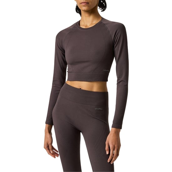 USA Pro - Kurzes Top für Damen, Nahtlos, Langärmlig (Espresso-Braun) - Image 4