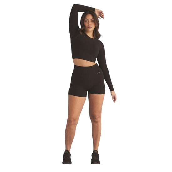 USA Pro - Kurzes Top für Damen, Nahtlos, Langärmlig (Schwarz) - Image 1