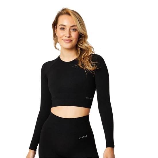 USA Pro - Kurzes Top für Damen, Nahtlos, Langärmlig (Schwarz) - Image 2