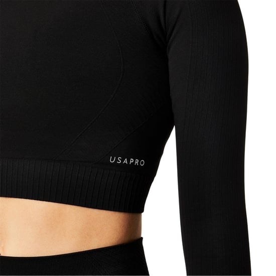 USA Pro - Kurzes Top für Damen, Nahtlos, Langärmlig (Schwarz) - Image 4