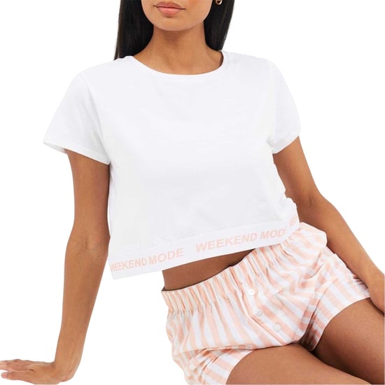 Brave Soul - "Weekend Mode" Schlafanzug mit Shorts für Damen (Weiß/Pfirsich) - Image 1