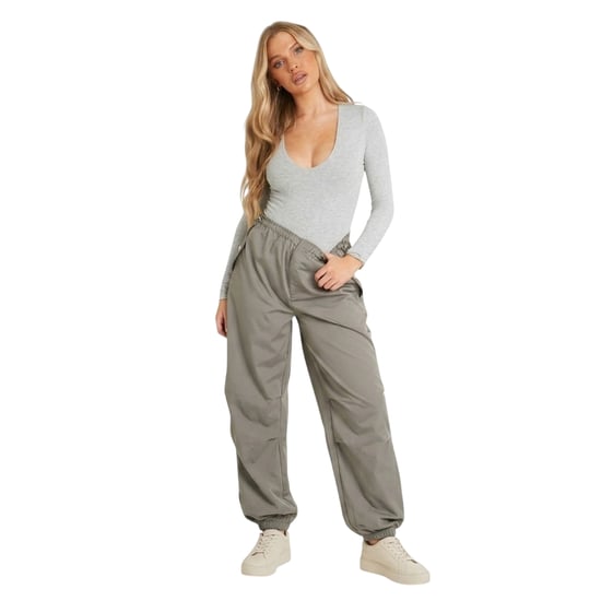 Missy Empire - Bodysuit für Damen, Tief Ausgeschnittene, Langärmlig (Grau) - Image 1