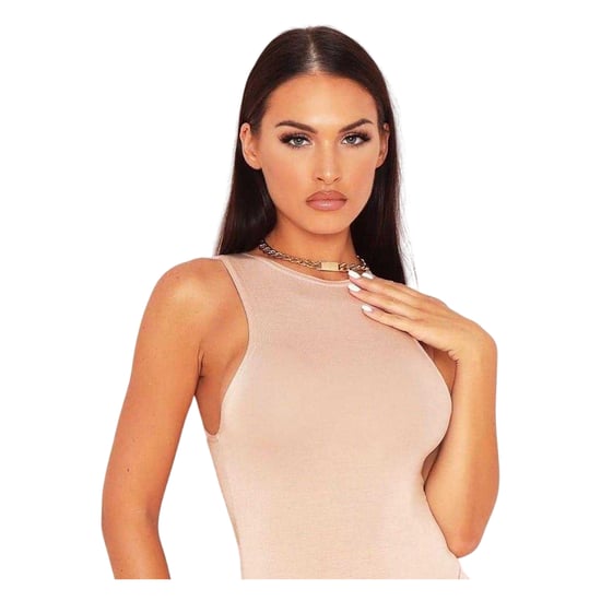Missy Empire - Bodysuit für Damen, Kurzer Stehkragen, Anliegend, Ärmellos (Beige) - Image 2