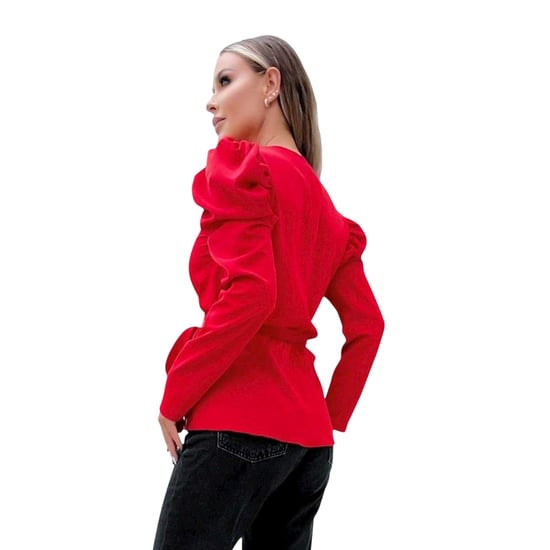 AX Paris - Wickel-Oberteil für Damen, Mit Gürtel, Puffärmel (Rot) - Image 2