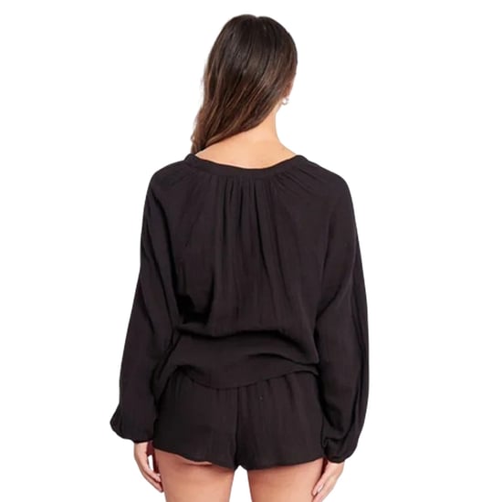 Influence - Set Oberteil & Shorts für Damen, V-Ausschnitt, Langärmlig (Schwarz) - Image 2