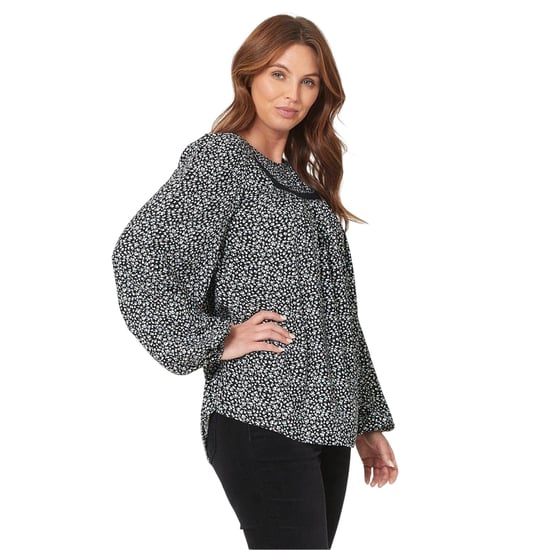 Be You - Bluse für Damen, Jochausschnitt, Viskose, Ballonärmel (Schwarz/Cremefarbe) - Image 3