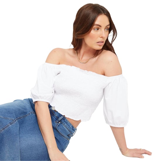 Be You - Kurzes Top für Damen, Schulterfrei, Regulär, Puffärmel (Weiß) - Image 1