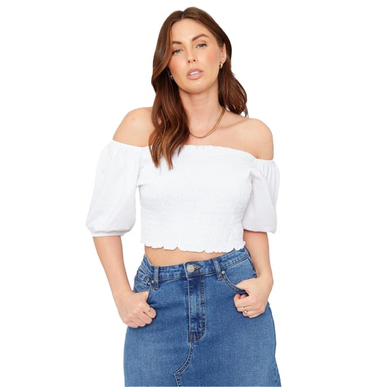Be You - Kurzes Top für Damen, Schulterfrei, Regulär, Puffärmel (Weiß) - Image 2