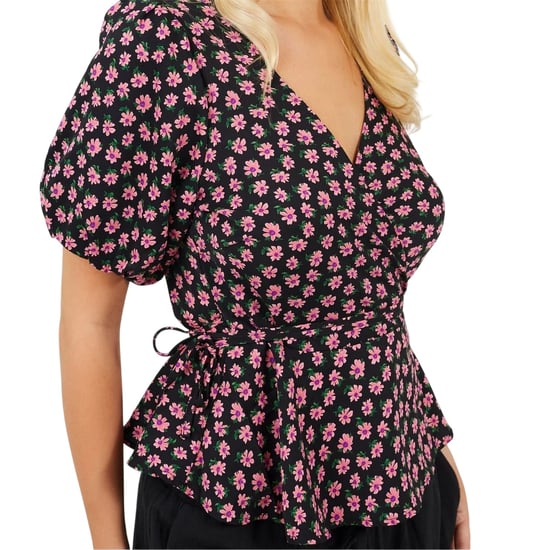 Brave Soul - Wickel-Oberteil für Damen, V-Ausschnitt, Puffärmel (Schwarz/Pink) - Image 1
