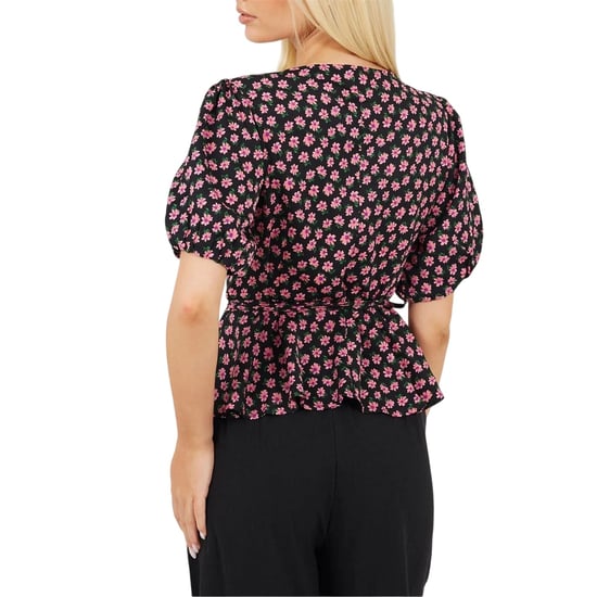 Brave Soul - Wickel-Oberteil für Damen, V-Ausschnitt, Puffärmel (Schwarz/Pink) - Image 3
