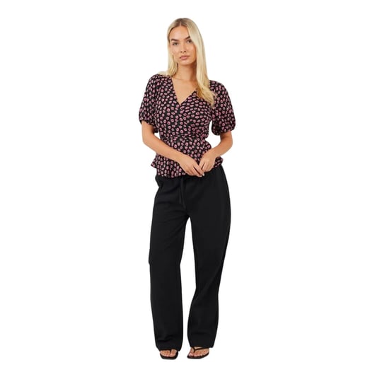 Brave Soul - Wickel-Oberteil für Damen, V-Ausschnitt, Puffärmel (Schwarz/Pink) - Image 4