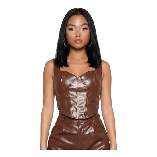 Missy Empire - Korsett Top für Damen, PU (Braun) - Image 2
