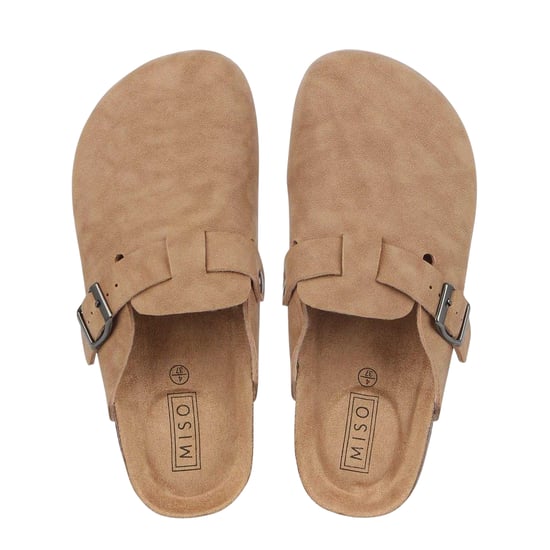 Miso - Mules für Damen, Wildlederimitat, flach geformter Absatz (Sand) - Image 3