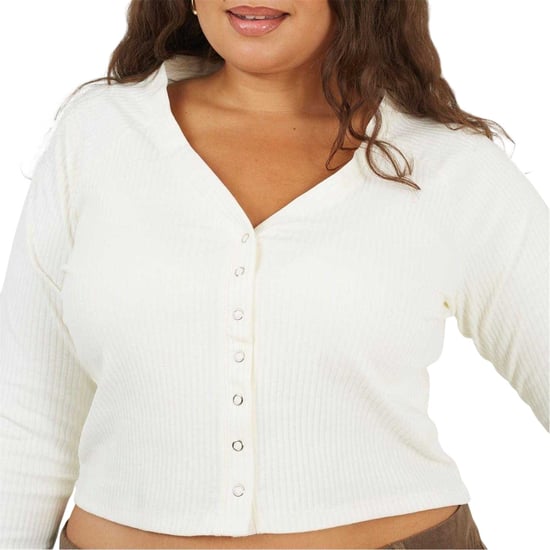 Brave Soul - Kurzes Top für Damen, V-Ausschnitt, Plus, Langärmlig (Cremefarbe) - Image 3