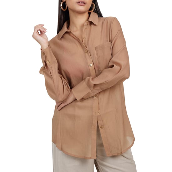 Brave Soul - Hemd für Damen, Mit Kragen, Langärmlig (Beige) - Image 2