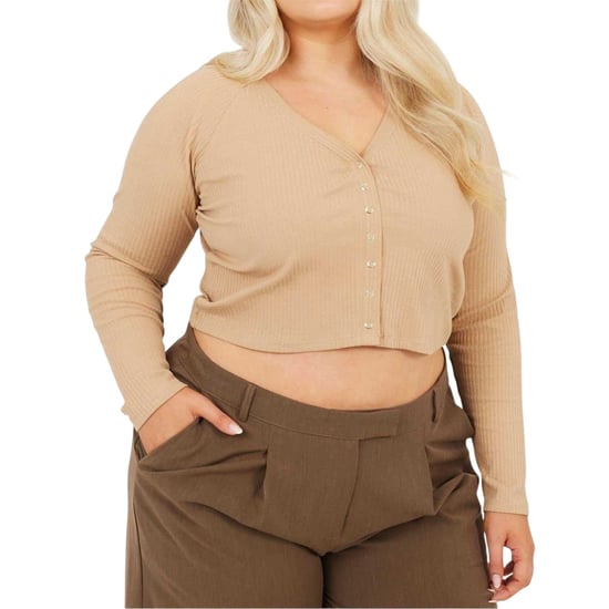 Brave Soul - Kurzes Top für Damen, V-Ausschnitt, Plus, Langärmlig (Braungrau) - Image 1