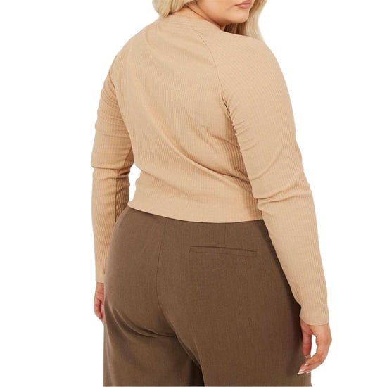 Brave Soul - Kurzes Top für Damen, V-Ausschnitt, Plus, Langärmlig (Braungrau) - Image 2