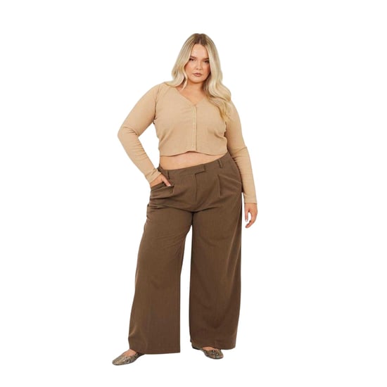 Brave Soul - Kurzes Top für Damen, V-Ausschnitt, Plus, Langärmlig (Braungrau) - Image 4