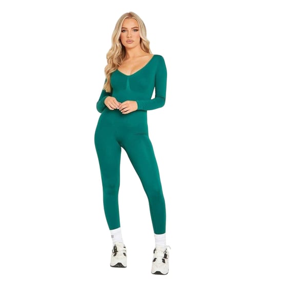 Missy Empire - Jumpsuit für Damen, Plunge-BH, Bodycon, Langärmlig (Grün) - Image 1