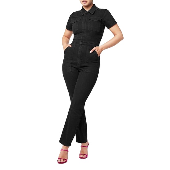 Good American - Jumpsuit für Damen, in der Taille verstellbar, Denim, kurzärmlig (Schwarz) - Image 3