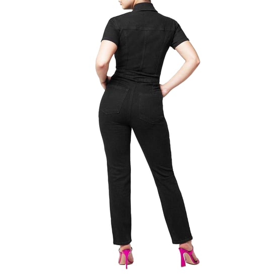 Good American - Jumpsuit für Damen, in der Taille verstellbar, Denim, kurzärmlig (Schwarz) - Image 4