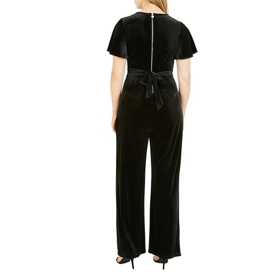 Yumi - Jumpsuit für Damen, V-Ausschnitt, Samt, Engelsärmel (Schwarz) - Image 2