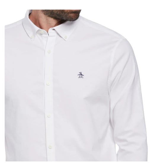 Original Penguin Herren Sticker Pete EcoVero Langarmshirt (Helles Weiß) - Image 3
