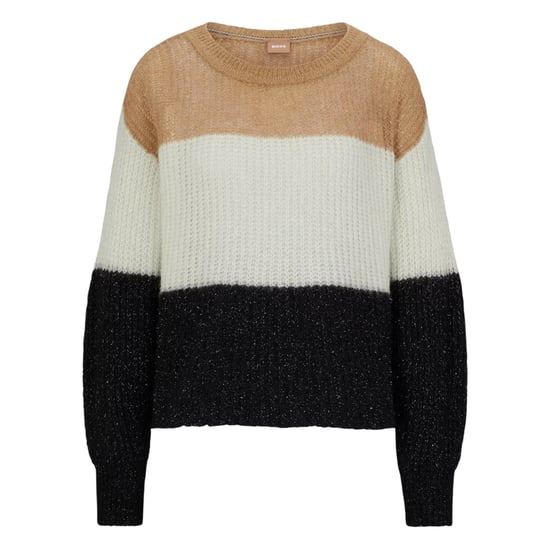 Boss - Pullover Top für Damen, Rundhalsausschnitt (Schwarz/Weiß/Beige) - Image 2